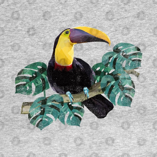 Polygonal art of toucan bird with grunge texture. by Lewzy Design